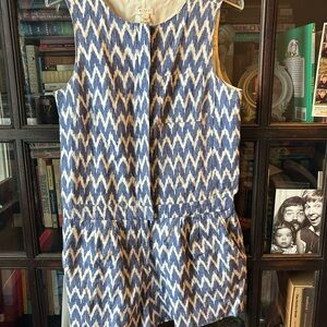 J. Crew Factory Blue and White chevron ikat Jumpsuit